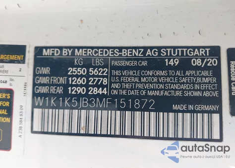 2021 Mercedes-Benz E 450 из США, поврежденный, VIN W1K1K5JB3MF151872